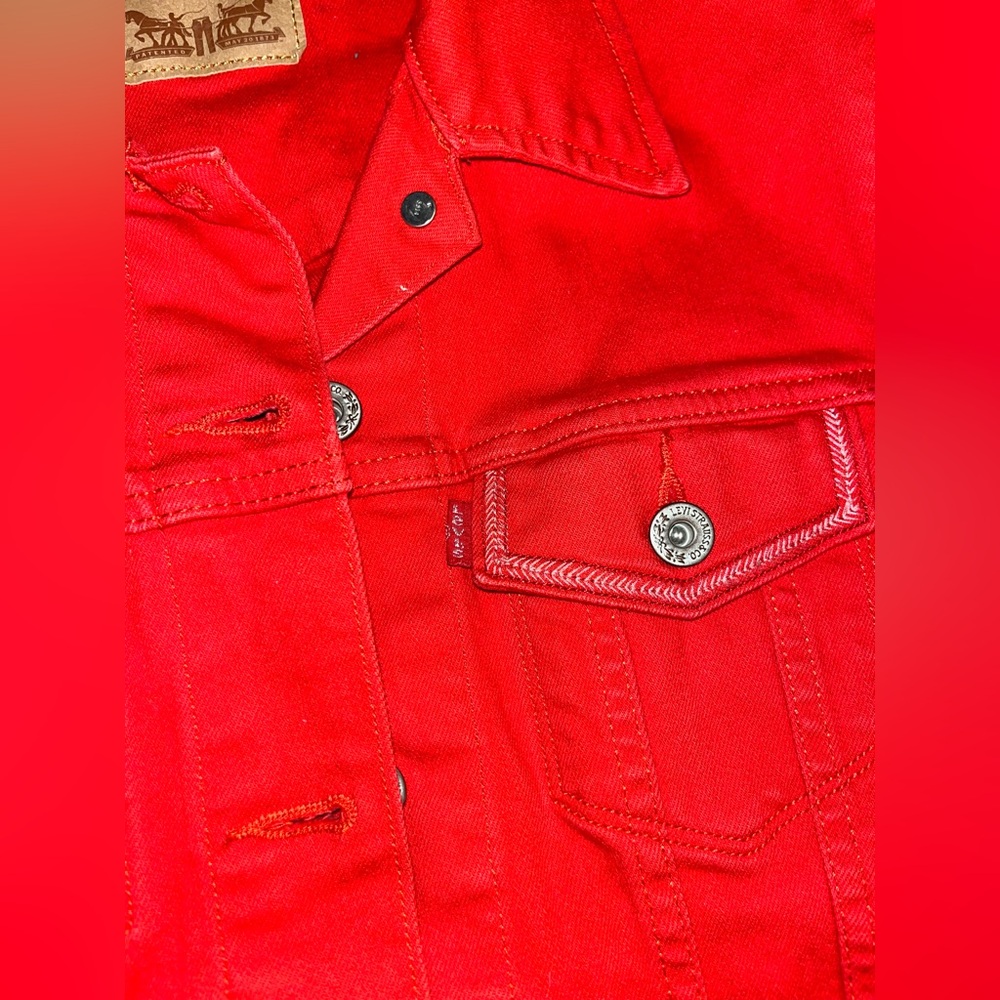 LEVIS Red Denim Jacket SZ s - Picture 5 of 10